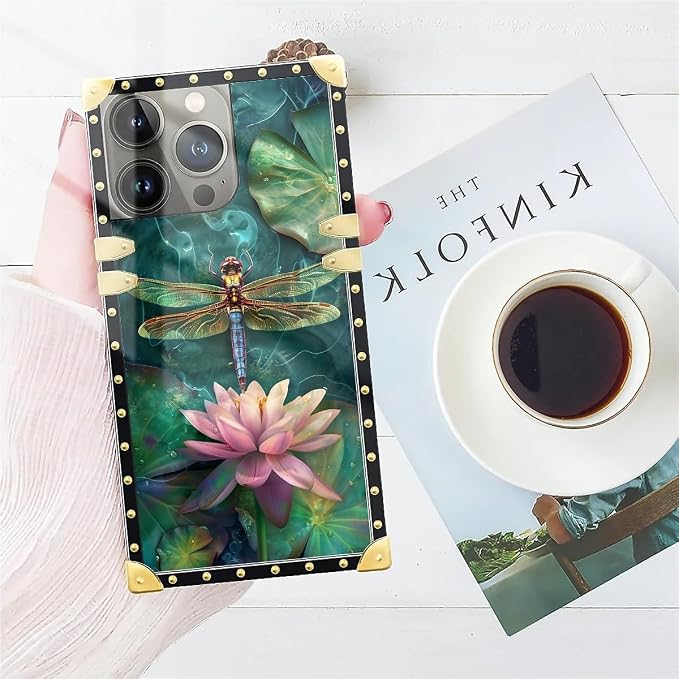Compatible with iPhone 14 Pro Max Case, Colourful Dragonfly Pink Lily Pads - Image 7