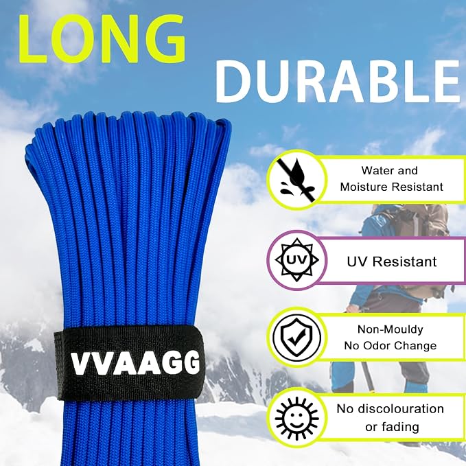 VVAAGG 1000 Blue Paracord Rope, 50ft 12 Strand Parachute Cord - Image 4