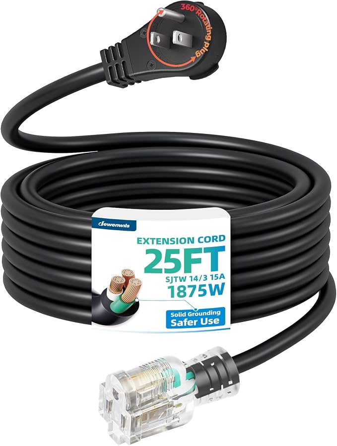 DEWENWILS 360° Rotating Flat Plug Extension Cord, 25FT Black Extension Cord by DEWENWILS