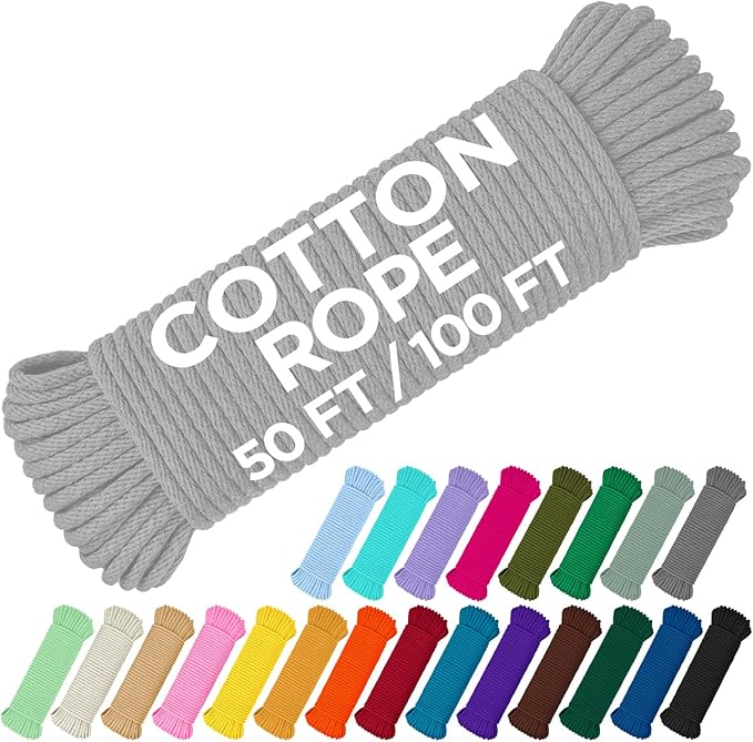TECEUM Cotton Rope 3/16” – 100 FT – Strong All-Purpose Braided Rope – Natural by TECEUM