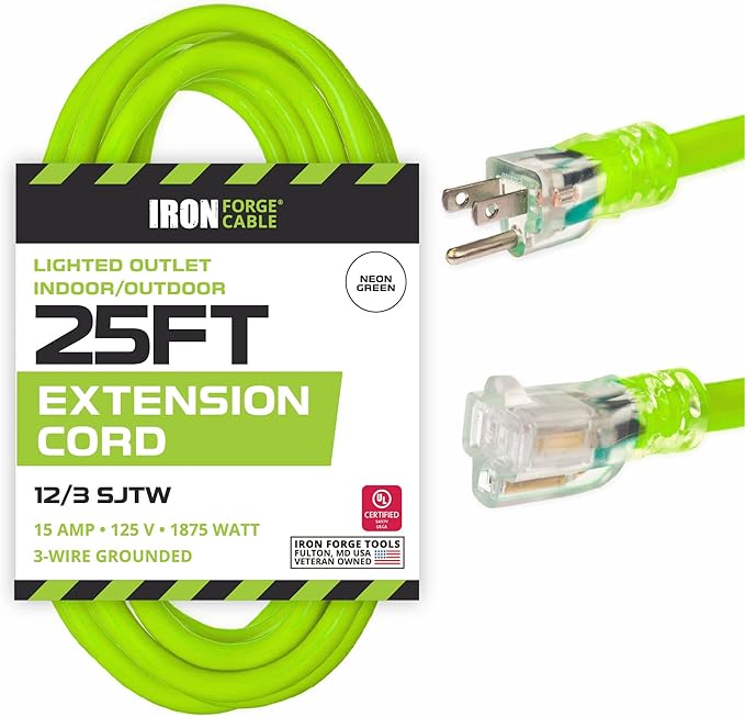 Iron Forge Cable Weatherproof 25 Ft Outdoor Extension Cord Neon Green by IronForgeCable