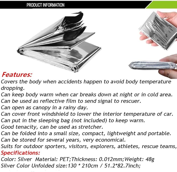 Emergency Mylar Thermal Blankets, Space Blanket Survival kit Camping Blanket - Image 9