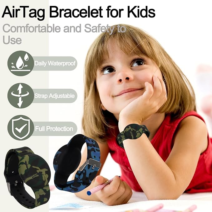 2 Pack Waterproof Bracelet for AirTag Kids, Hidden Printed Wristband for Apple - Image 2