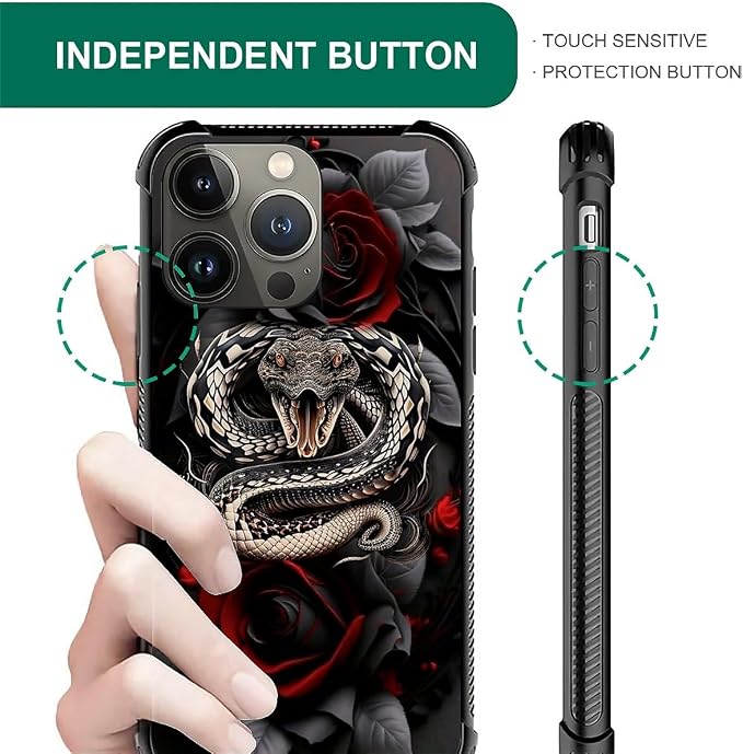 for iPhone 13 Pro Max Case, Entwined Rose Snake Pattern Graphic Design Girl Boy - Image 4
