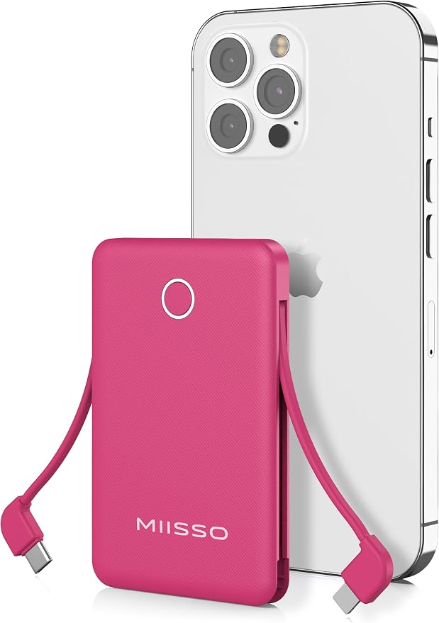 miisso 6000mah Ultra Slim Built in Cables Power Bank, Card Size Built in USB C by MIISSO