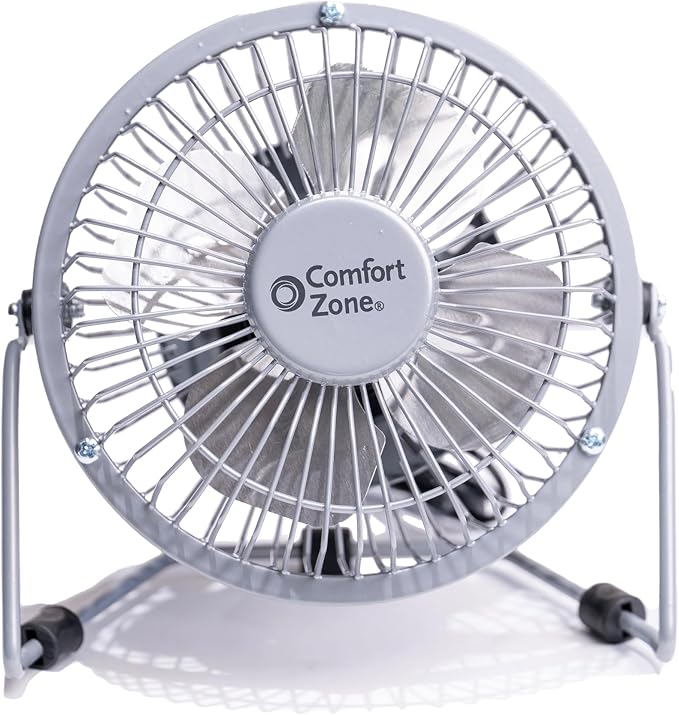 Comfort Zone 4-inch All-Metal Mini Desk Fan – High Velocity Portable USB Fan - Image 2