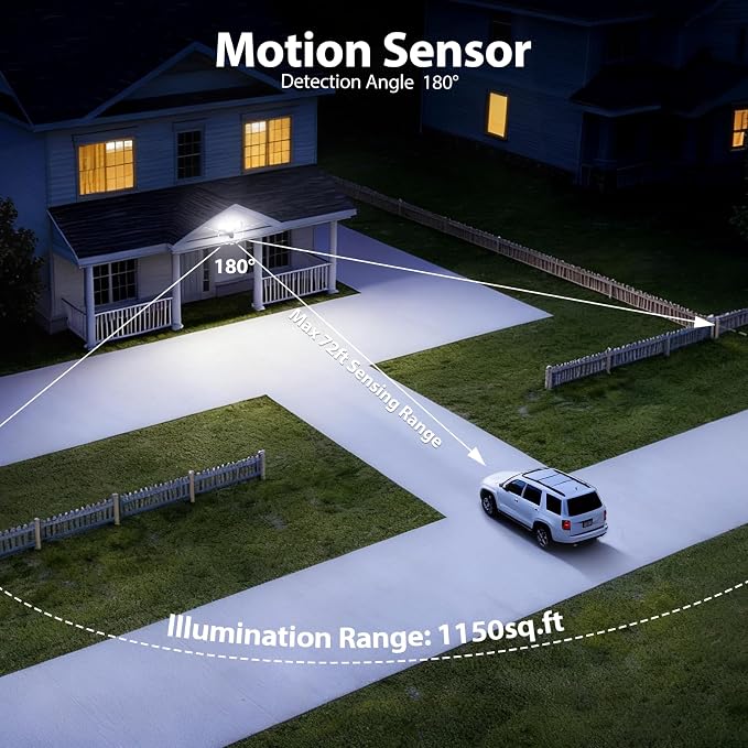70W 7000LM Security Lights Outdoor, 4-Head LED Motion Sensor Flood Light - Image 4