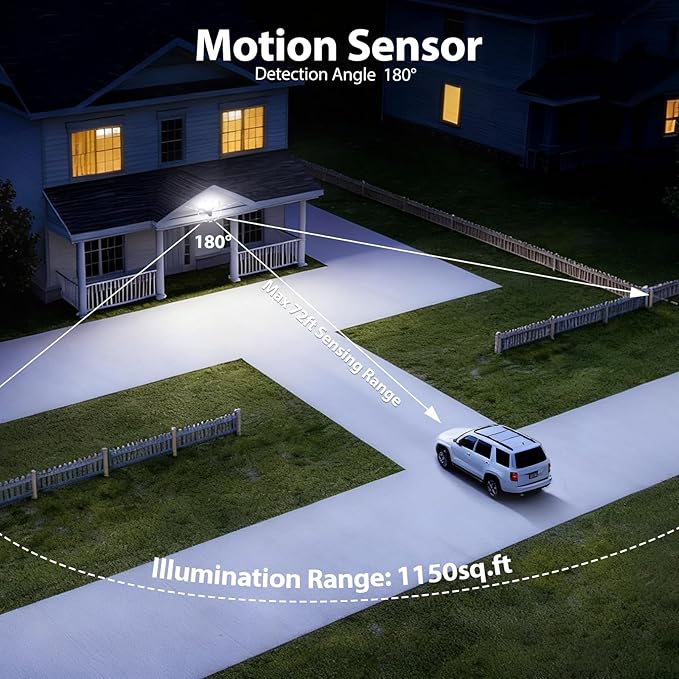 70W 7000LM Security Lights Outdoor, 4-Head LED Motion Sensor Light, Hardwired - Image 4