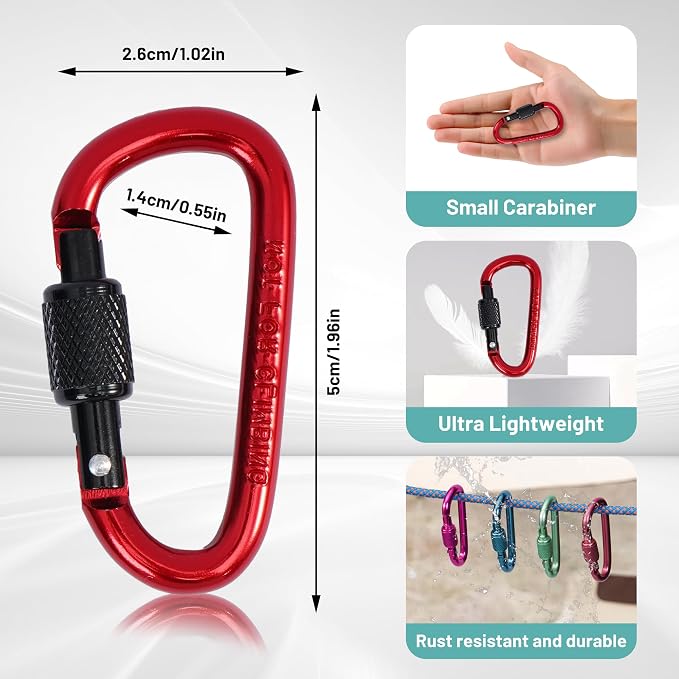 Multi-Pack Aluminum Carabiner Clips, Outdoor Activities - Image 2
