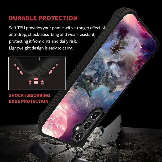 for Samsung Galaxy S23 FE Case, Star Two Wolfs Howling Pattern Graphic Design - Image 4