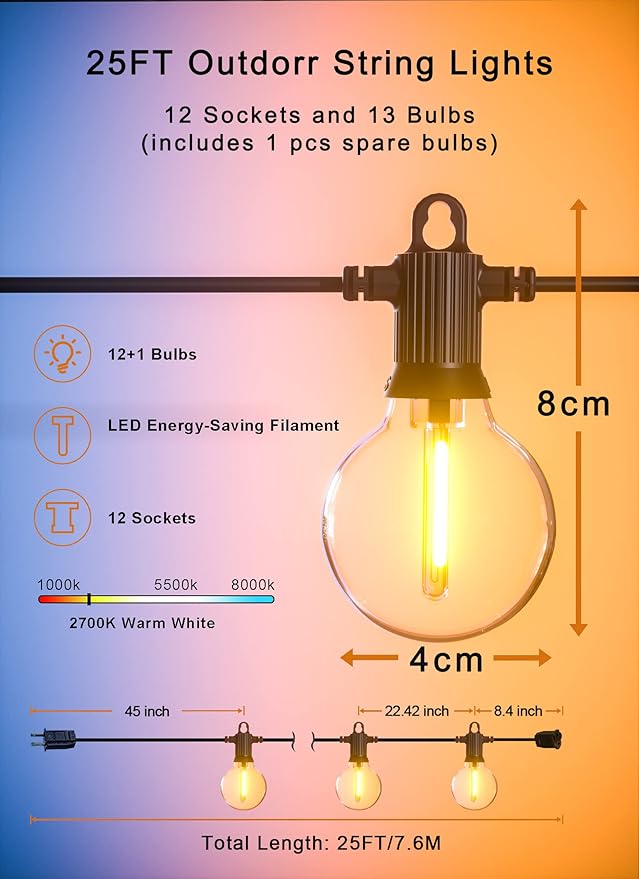 Zuske Outdoor String Lights, 25FT Patio Lights - Image 5