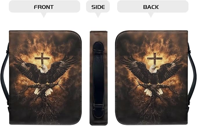 Small Bible Cover Case for Women Men Bald Eagle and Cross Print PU Leather - Image 2