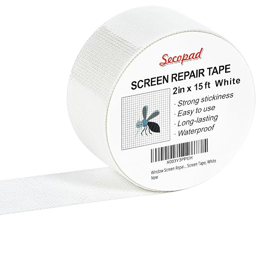 Secopad White Window Screen Repair Tape, 2 in X 15 FT Screen Repair Kit by Secopad
