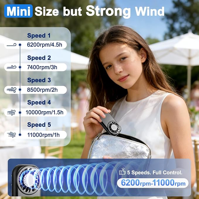 WHATOOK Handheld Mini Fan Small Personal Portable Speed USB Rechargeable - Image 5
