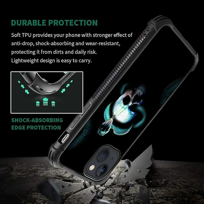 for iPhone 15 Case, Skeleton Winding Snake Pattern Graphic Design Girl Boy Soft - Image 7