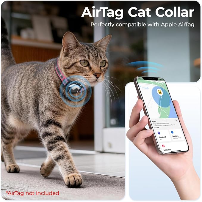 Breakaway AirTag Cat Collar, Reflective Cat Tracker Collar - Image 3