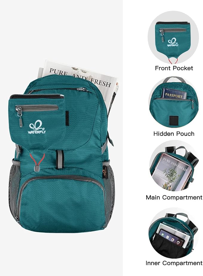 WATERFLY Small Lightweight Packable Backpack: 20l Ultra Light Foldable Travel - Image 3
