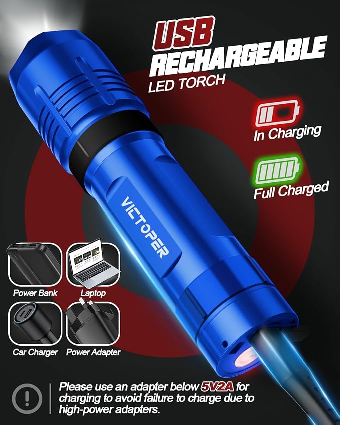 Victoper Red Rechargeabe Flashlight 2 Pack, High Lumens 5 Modes LED Bright - Image 5