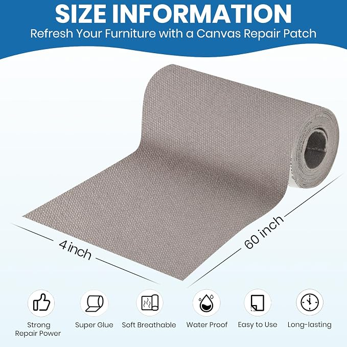 Canvas Patch 4 "x 60 ", Self-Adhesive Waterproof Canvas Patch Set - Image 2