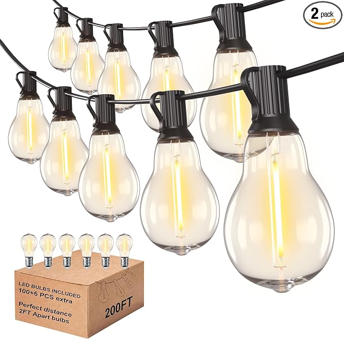 200FT Outdoor Lights with 106 Shatterproof Bulbs, IP45 Waterproof Outside by Tswayflort
