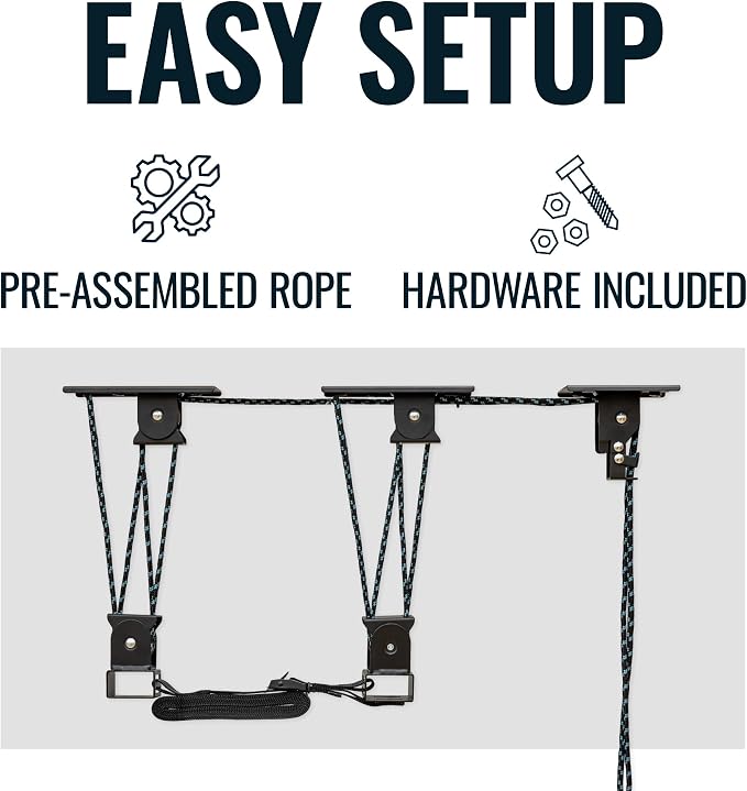 Teal Triangle Heavy Duty Elite Canoe Hoist, Easy-Lift Garage Pulley System - Image 4