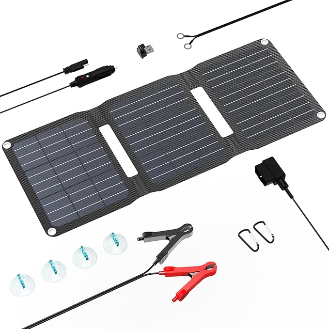 FlexSolar 15W Foldable Solar Panel Trickle Charger Maintainer Kits - 12V DC & by FlexSolar