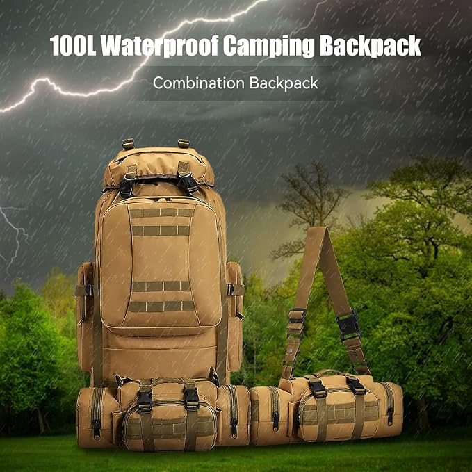 100L Camping Hiking Backpack, Molle military Tactical rucksack backpack - Image 3