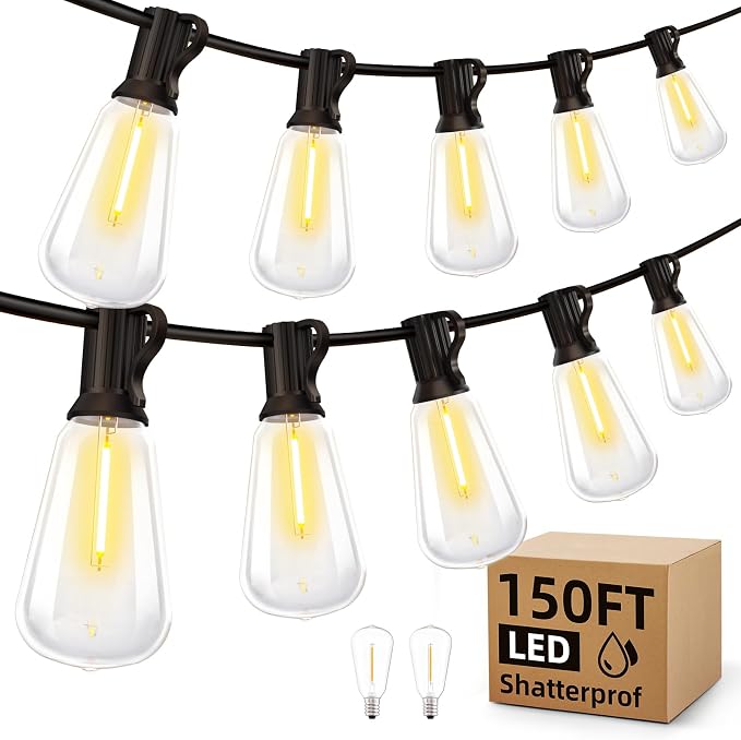 MGVIH Outdoor String Led Patio Lights - 150Ft 45M Outside Waterproof Light ST38 by MGVIH