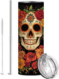 Firmiso 20 oz Tumbler｜Skinny Insulated Travel Mug｜Sugar Skull Floral Design by Firmiso