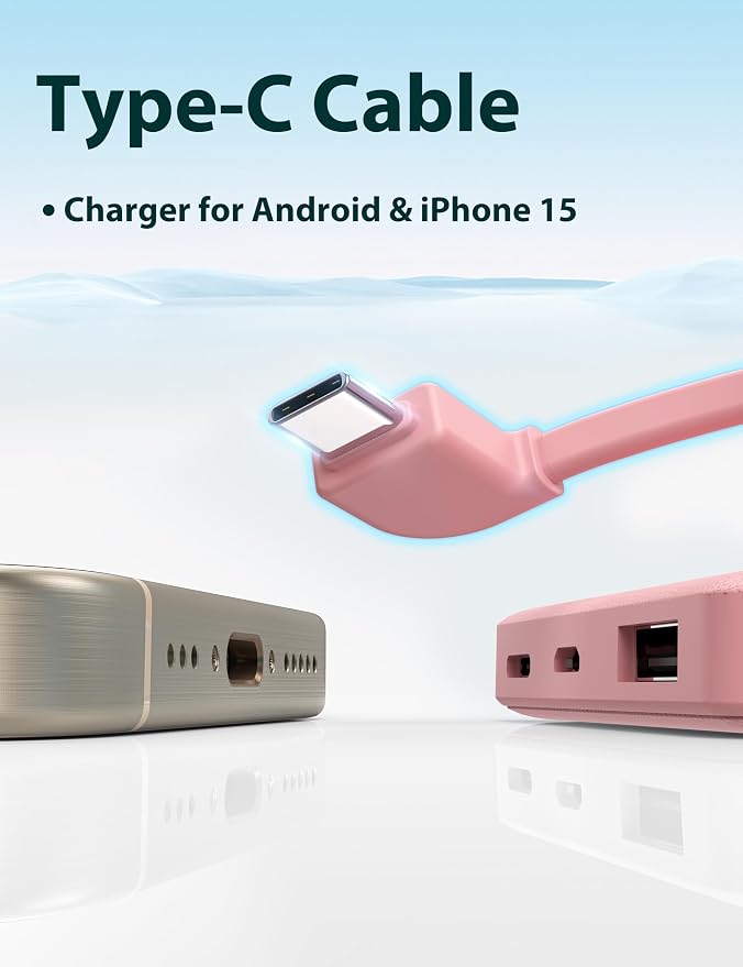 miisso 6000mah Ultra Slim Built in Cables Power Bank, Card Size Built in USB C - Image 4