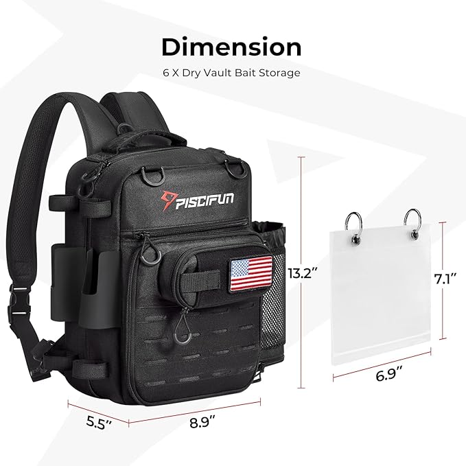 Piscifun Fishing Tackle Backpack, Convertible Sling or Waist Pack, 16-Pocket - Image 6