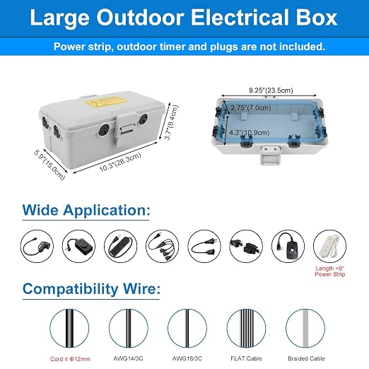 NineLeaf Outdoor Electrical Box, Weatherproof Connection Box w/6 Cable Entry - Image 6