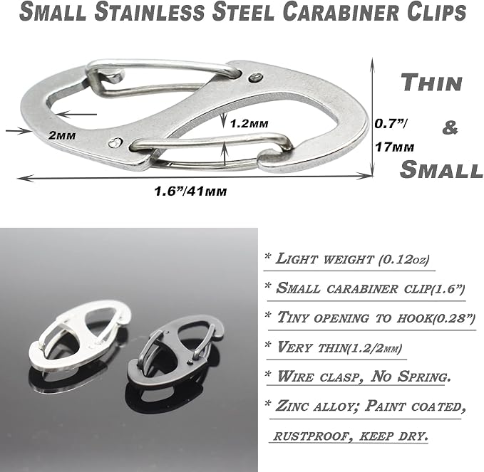 Small Carabiner Clips 1.6 inch Metal Double Sided Spring Gate Snap Hooks - Image 5