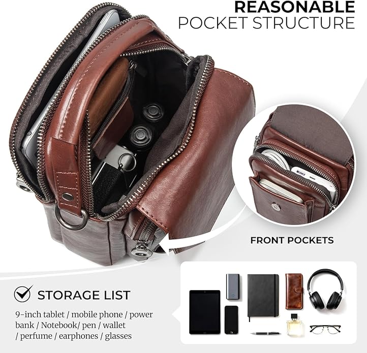 Augus Leather Small Messenger Bag - Image 6
