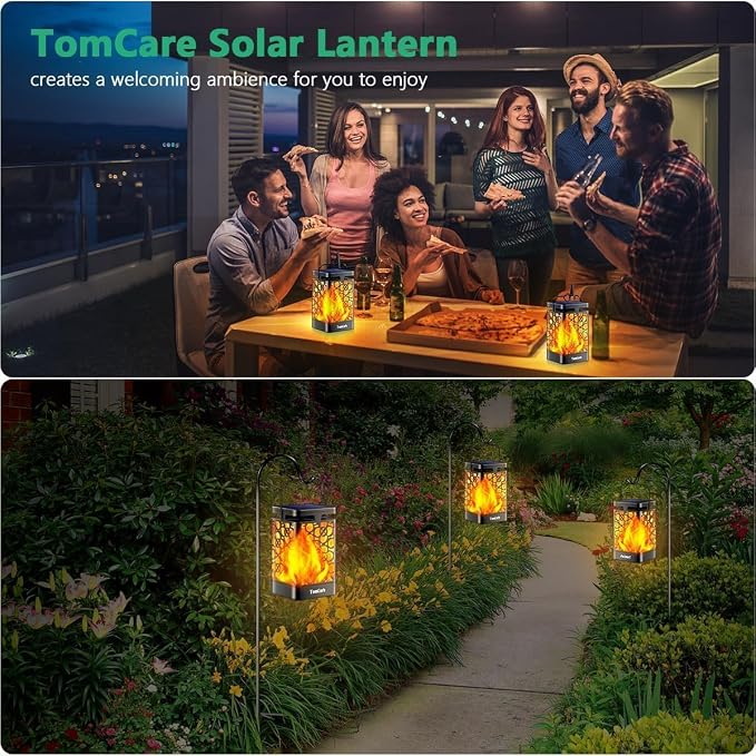 TomCare Solar Lanterns Outdoor Upgraded Flickering Flame Waterproof Hanging - Image 6