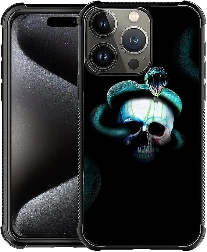 for iPhone 16 Pro Case, Skeleton Winding Snake Pattern Graphic Design Girl Boy by FKBRCL4U