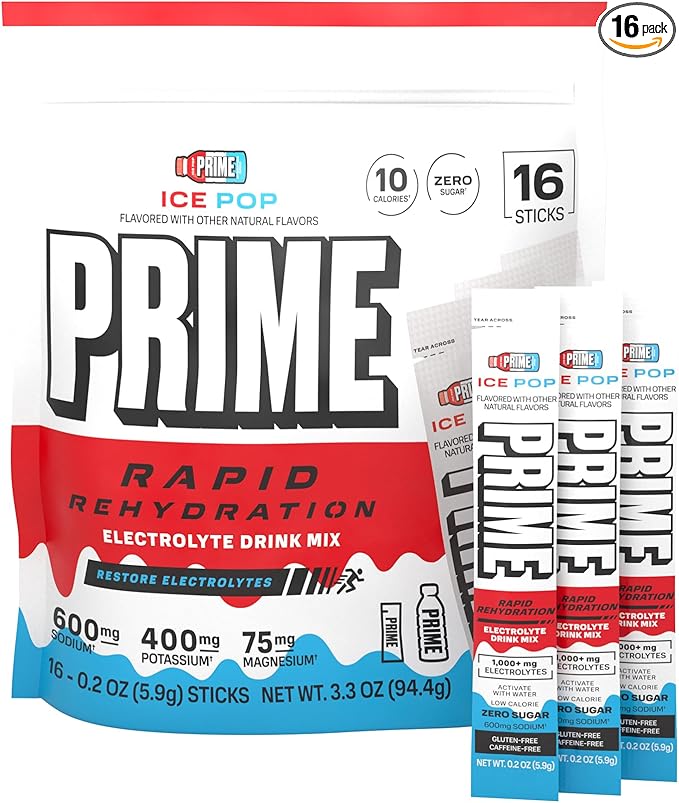 Prime Rapid Rehydration Electrolyte Powder Sticks, Ice Pop, Sugar Free by DrinkPrime