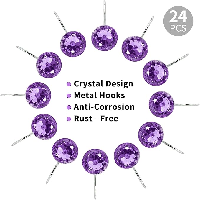 MitoVilla Purple Shower Curtain Hooks Rings, Metal Shower Hooks - Image 4