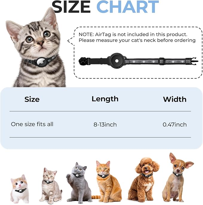 Breakaway AirTag Cat Collar, Reflective Cat Tracker Collar - Image 6