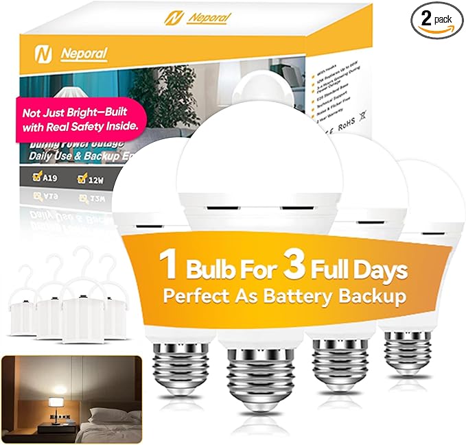 Neporal LITE PRO Rechargeable Light Bulbs, 2600mAh Large Battery Backup Light by Neporal