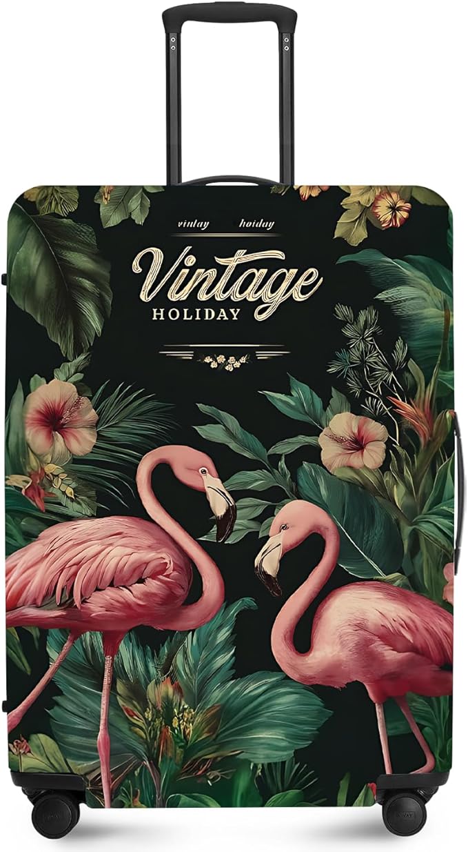 ANNA QUEEN Tropical Pink Flamingos Travel Luggage Cover -Stretchable Airplane by ANNAQUEEN