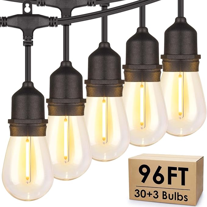 Mlambert 96FT LED Outdoor String Lights, Dimmable Waterproof Patio Lights by Mlambert