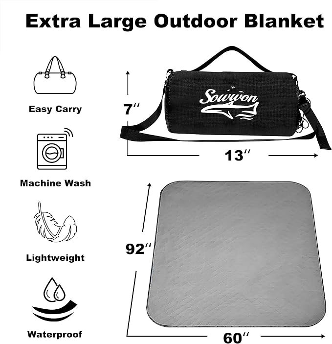Waterproof Outdoor Blanket 92”X 60” Packable, Stadium Blankets - Image 2