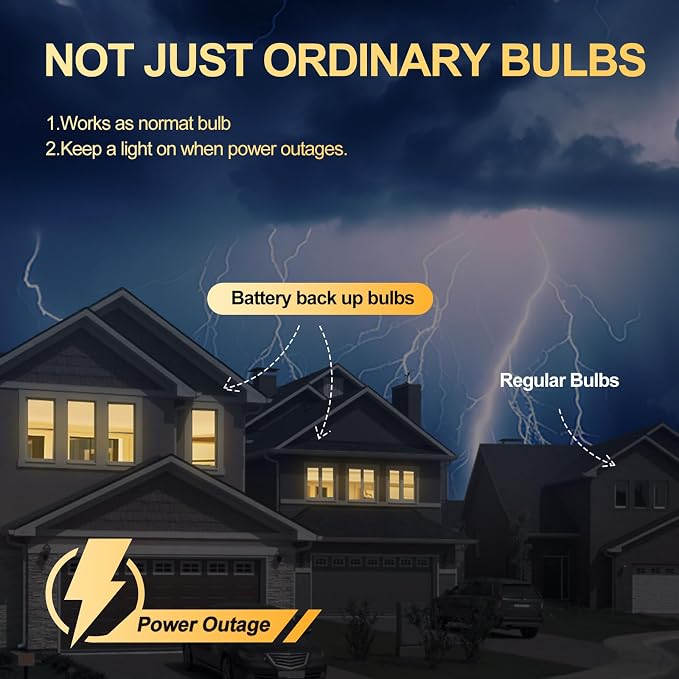 3Pack Rechargeable Emergency Light Bulb, A19 9W Warm White 3000K Self-Charging - Image 5
