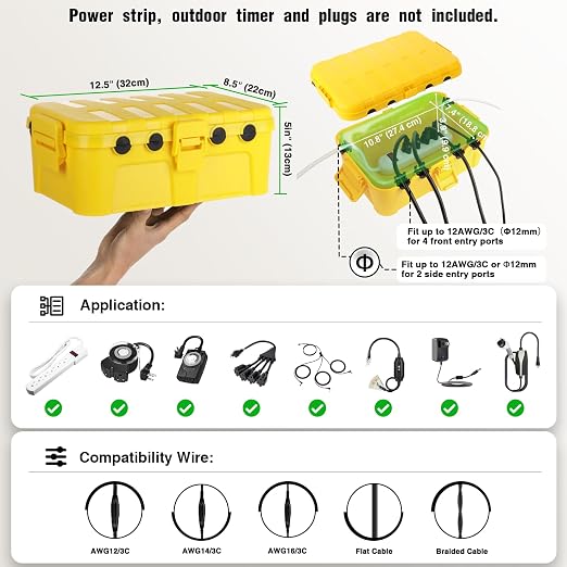 Flemoon Large Outdoor Electrical Box, IP54 Waterproof Extension Cord Cover - Image 2