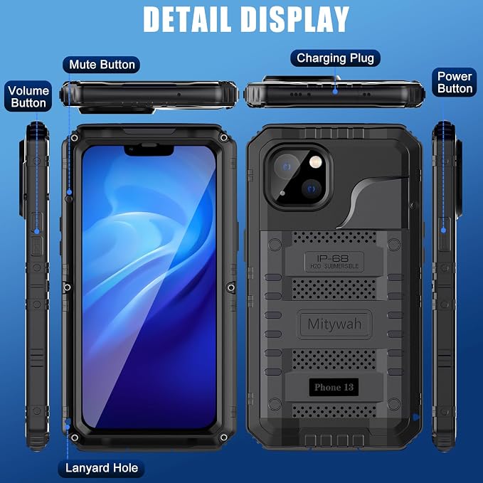 Mitywah Waterproof Case for iPhone 13, Heavy Duty Military Grade Drop - Image 6