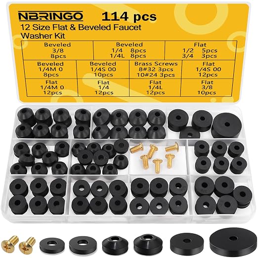 114-Piece 12 Sizes Faucet Washer Assortment Kit by NBRINGO