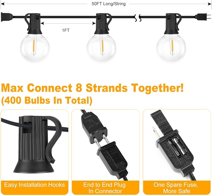 Outdoor G40 LED Globe String Lights 50Feet Dimmable Waterproof Shatterproof - Image 7