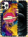 Compatible with iPhone 12 Pro Max Case, Cool Corlorful Lip Marble Luxury Golden by Unknown