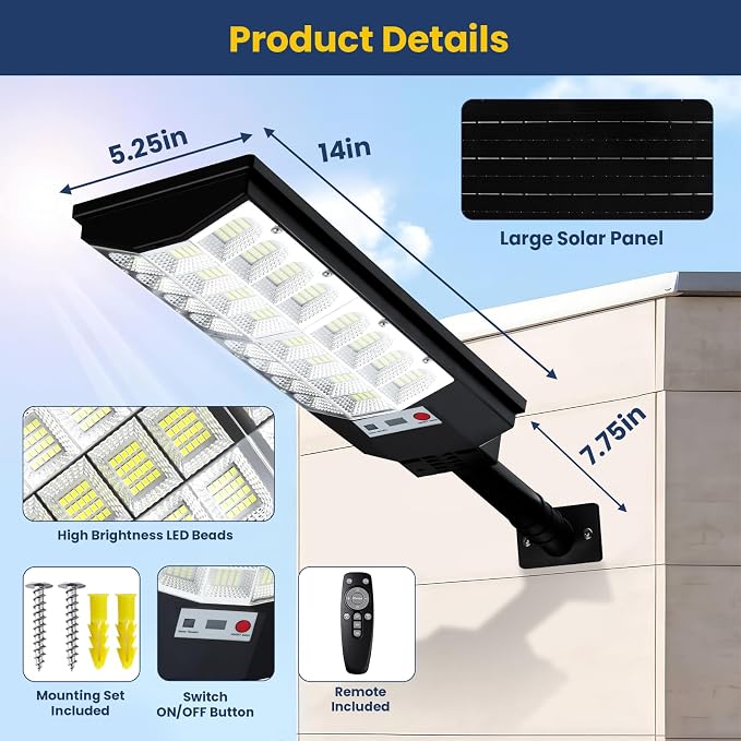 Solar Lights Outdoor Waterproof, 12000LM 6500K LED Dusk to Dawn Solar Street - Image 6